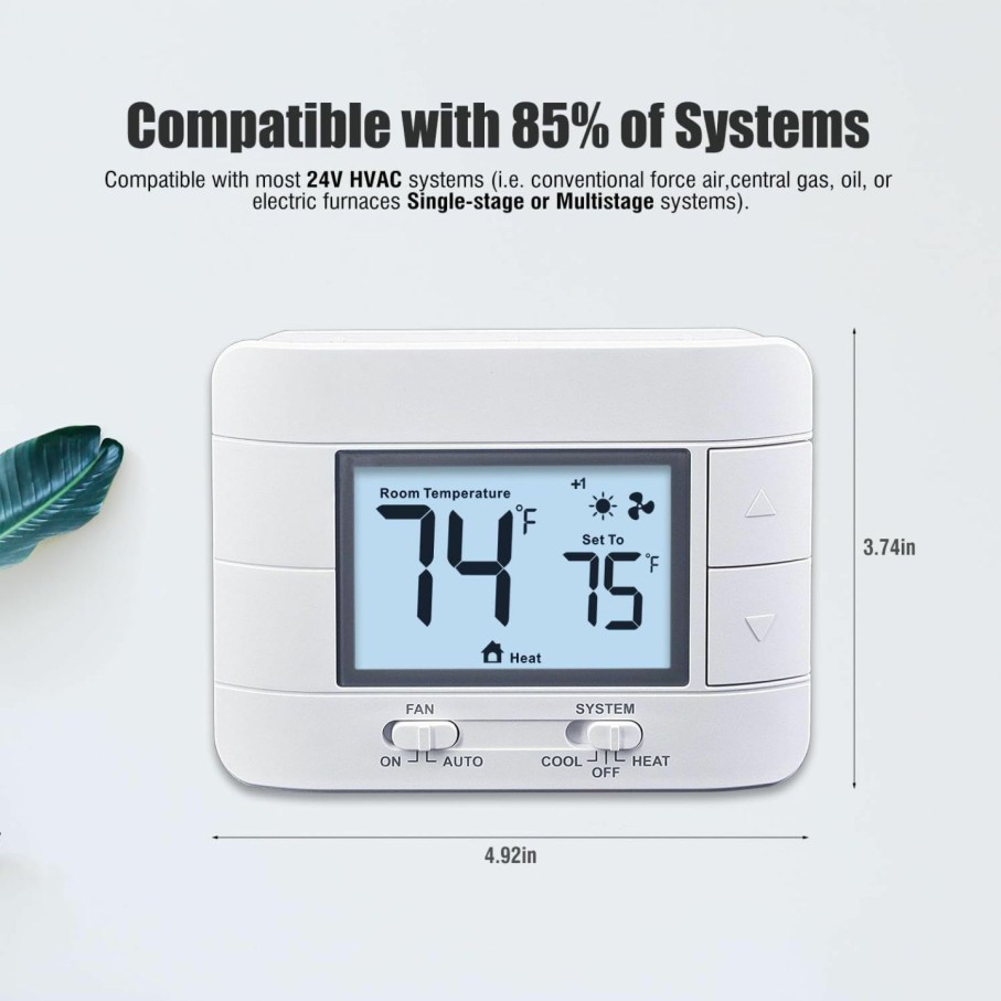 Home Improvement Aowel | Aowel Multi-Stage Non-Programmable Thermostat For Home, Up To 2 Heat 2 Cool, Diy Install, C-Wire Not Required