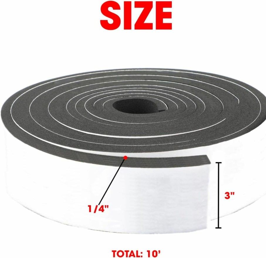 Home Improvement Dualplex | Neoprene Foam Strip Roll By Dualplex, 4\" Wide X10' Long 1/4\" Thick, Weather Seal High Density Stripping With Adhesive Backing Weather Strip Roll Insulation Foam Strips