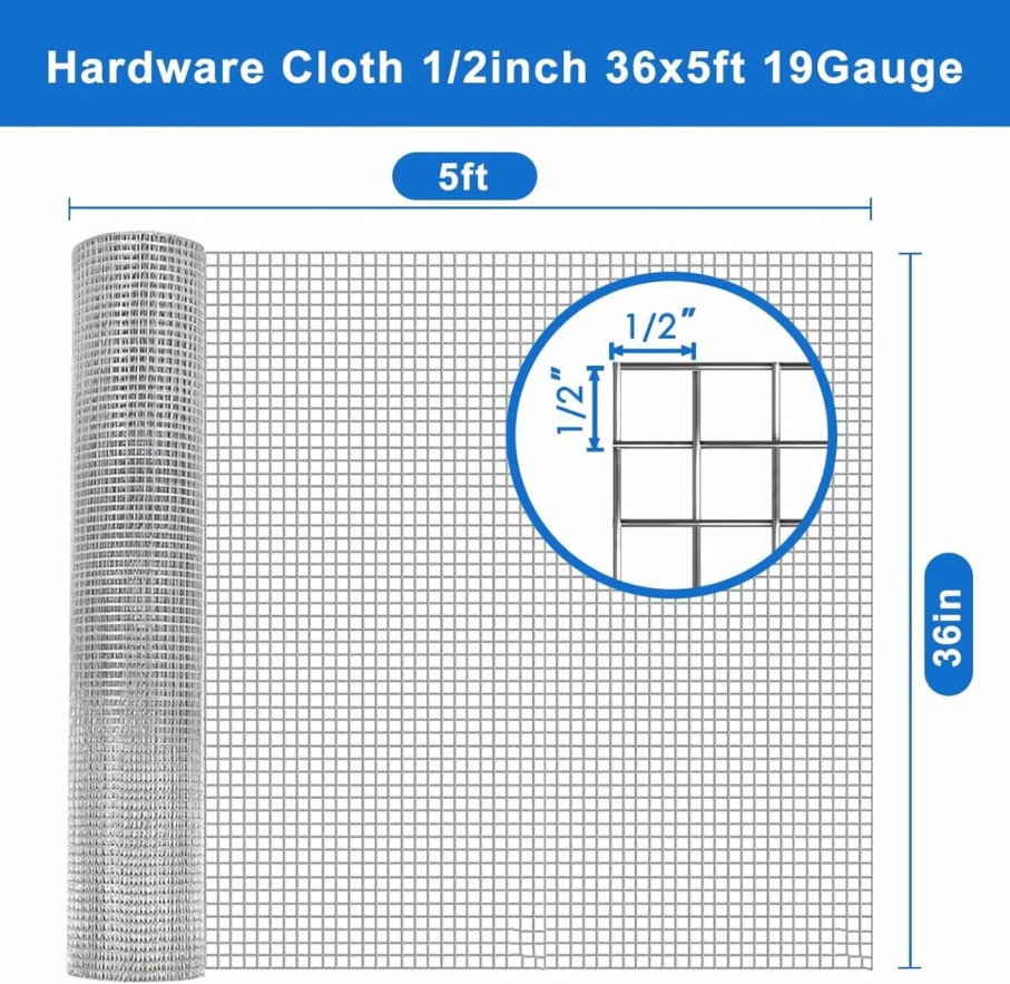 Home Improvement Metamesh | Metamesh Galvanized Hardware Cloth 1/2 Inch 36 X 5 Ft 19 Gauge - Chicken Wire Mesh Roll Bird Coop Wire Mesh Roll Garden Fencing Welded Wire Mesh & Wire Cloth Gopher Wire