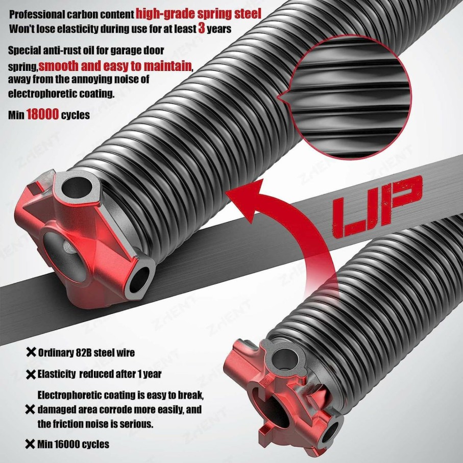 Home Improvement ZhenT | Garage Door Torsion Springs 2'' (Pair) With Non-Slip Winding Bars,High Quality Coated Torsion Springs With A Minimum Of 18,000 Cycles (0.207X2''X22'')