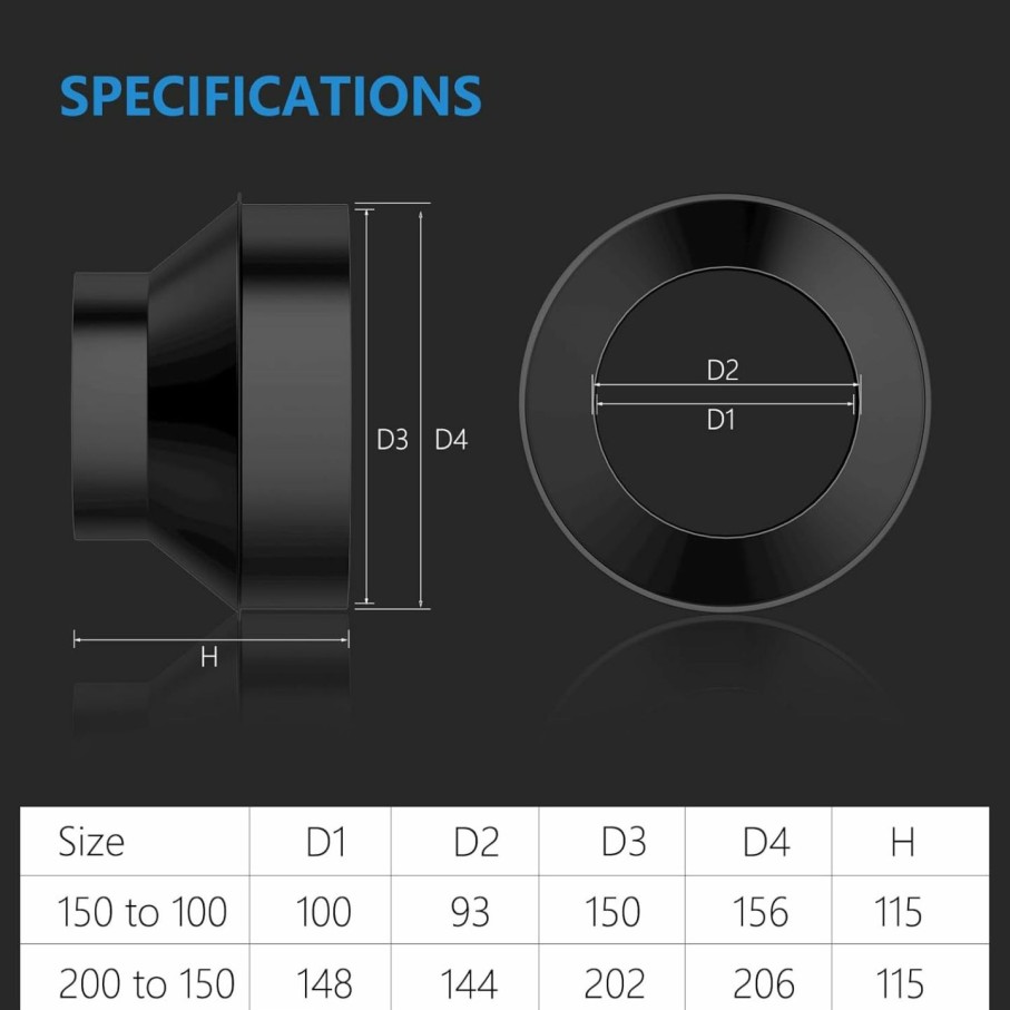 Home Improvement Hon&Guan | 6 To 4 Duct Reducer, Hon&Guan Duct Reducer Increaser 6 To 4 Reducer For 4/6 Inch Ducting Hvac Ventilation System-Black.