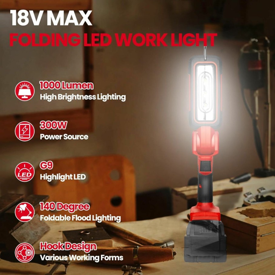 Home Improvement YAWV | Yawv Cordless Led Work Light For Milwaukee M18 Max Battery, Two Levels Adjustable Up To 1000 Lumens With Low Voltage Protection, 140 Degree Rotating Wide-Angle Lighting For Workshop, Camping, Outdoor