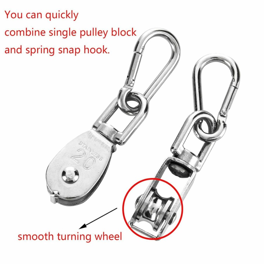 Home Improvement Cadbibe | 2Pcs 304 Stainless Steel M15 Single Pulley Block, Wire Rope Hanging Wire Towing Wheel, With 2Pcs Spring Snap Hook