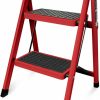 Home Improvement Krightlink | Krightlink Step Ladder, Folding Step Stool With Wide Anti-Slip Pedal, Sturdy Steel Ladder, Lightweight, Portable Steel Step Stool, Household Office Portable Stepladder - Red (3 Step)