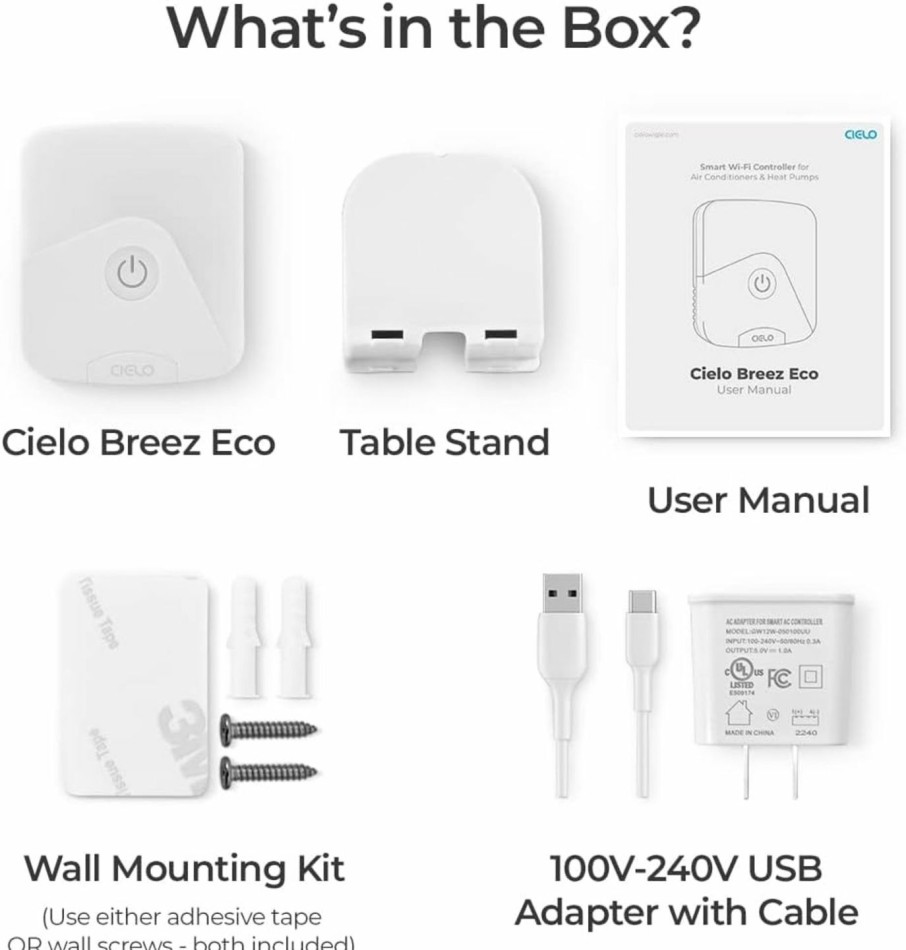 Home Improvement Cielo Breez | Cielo Breez Eco Smart Ac Controller For Mini Split, Window, Portable Acs | Wifi, Alexa, Google, Siri Shortcuts, Smartthings, Ifttt, Free App, No Subscriptions | Schedules, Geofencing, Comfy (White)