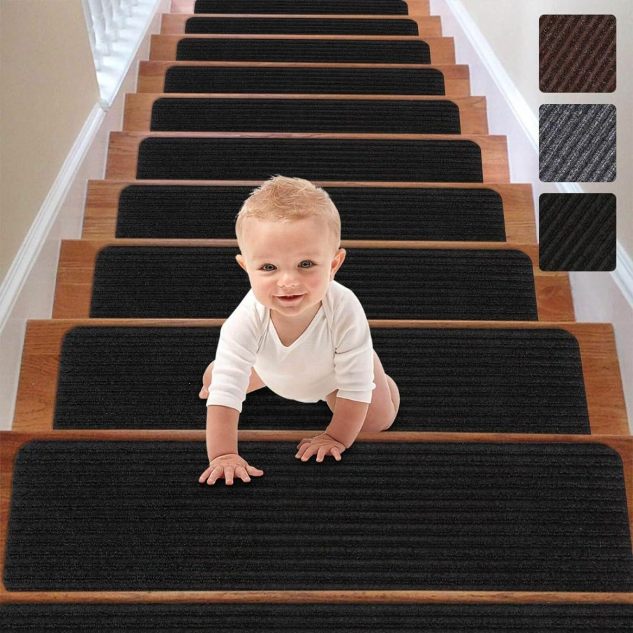 Home Improvement RIOLAND | Rioland Stair Treads Carpet Non-Slip Indoor Stair Runners For Wooden Steps, Stair Rugs For Kids And Dogs, Set Of 15, 8\" X 30\", Gray