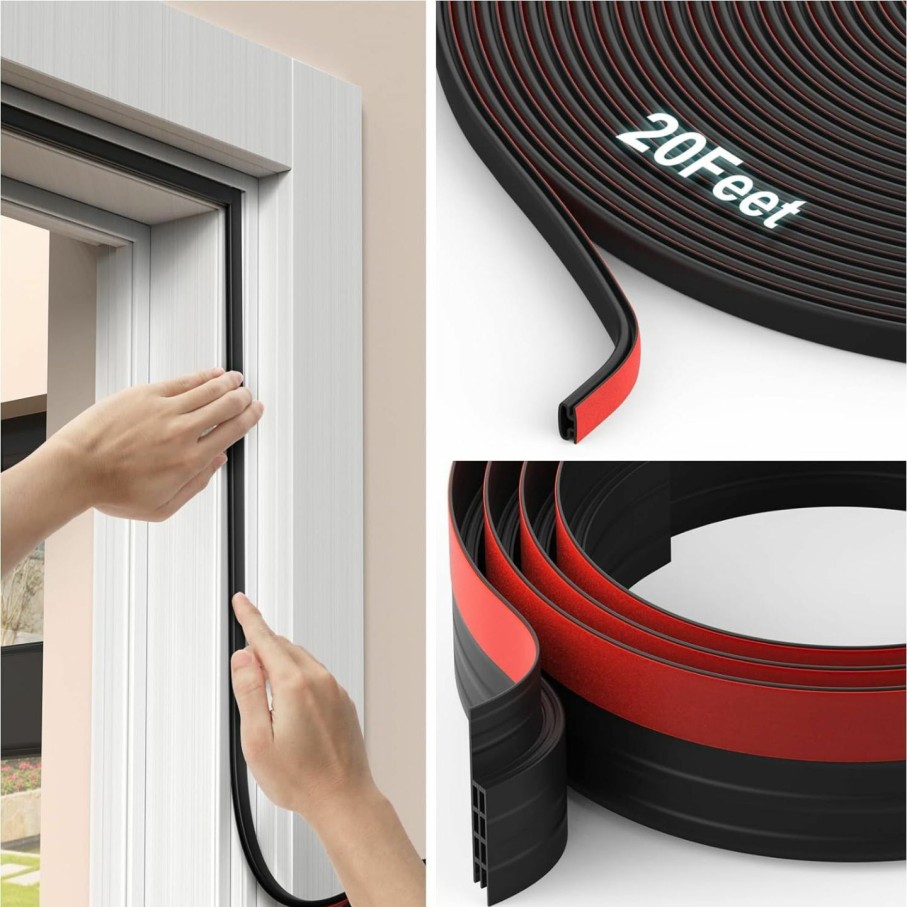 Home Improvement HangerSpace | 20 Feet Weather Stripping Door Seal Strip, With Door Draft Stopper (39\" L), Self-Adhesive Backing Blocker Noise Dust Cold Air Rubber Insulation Door Weather Stripping For Large Gap Door Frame Window