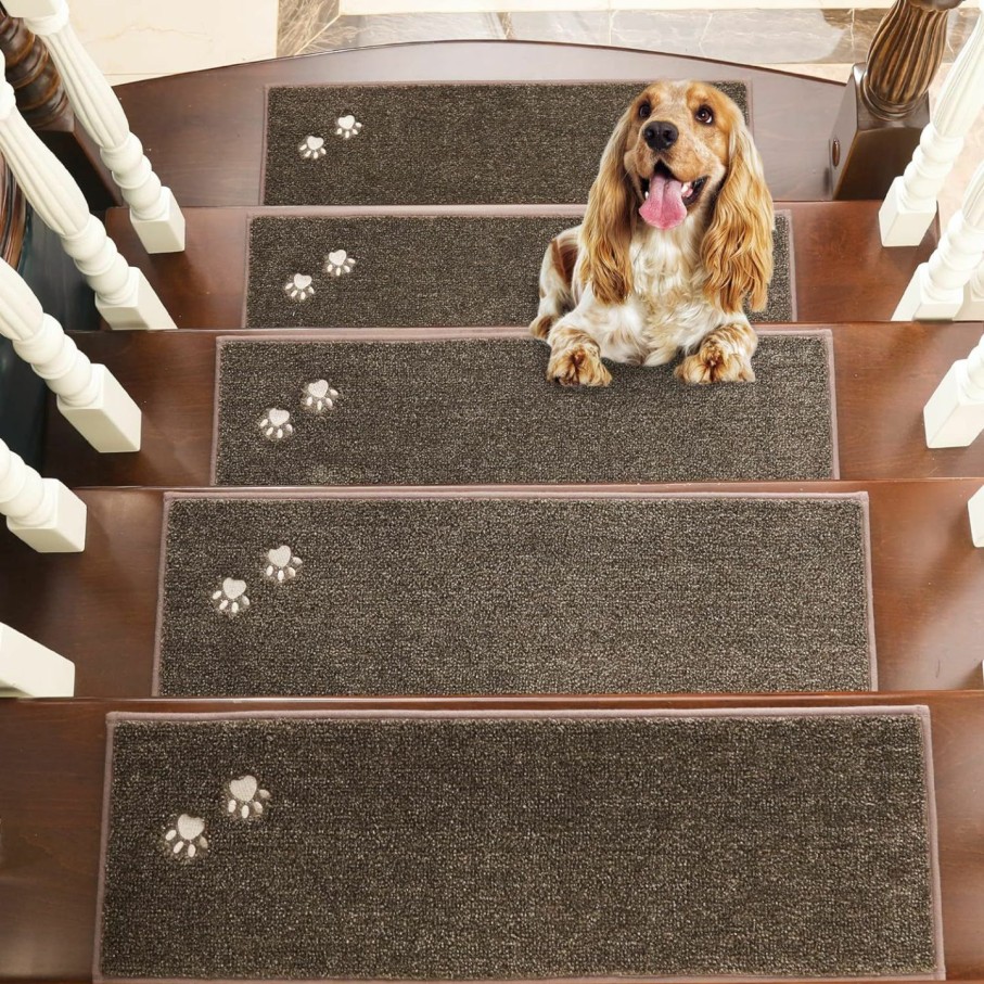 Home Improvement BEQHAUSE | Beqhause Stair-Treads-For-Wooden-Steps-Non-Slip Stair Treads Machine Washable Carpet Stair Treads 28Inx9In Soft Indoor Stair Runner For Kids Elders And Pets 100% Polyester 15Pcs,Brown