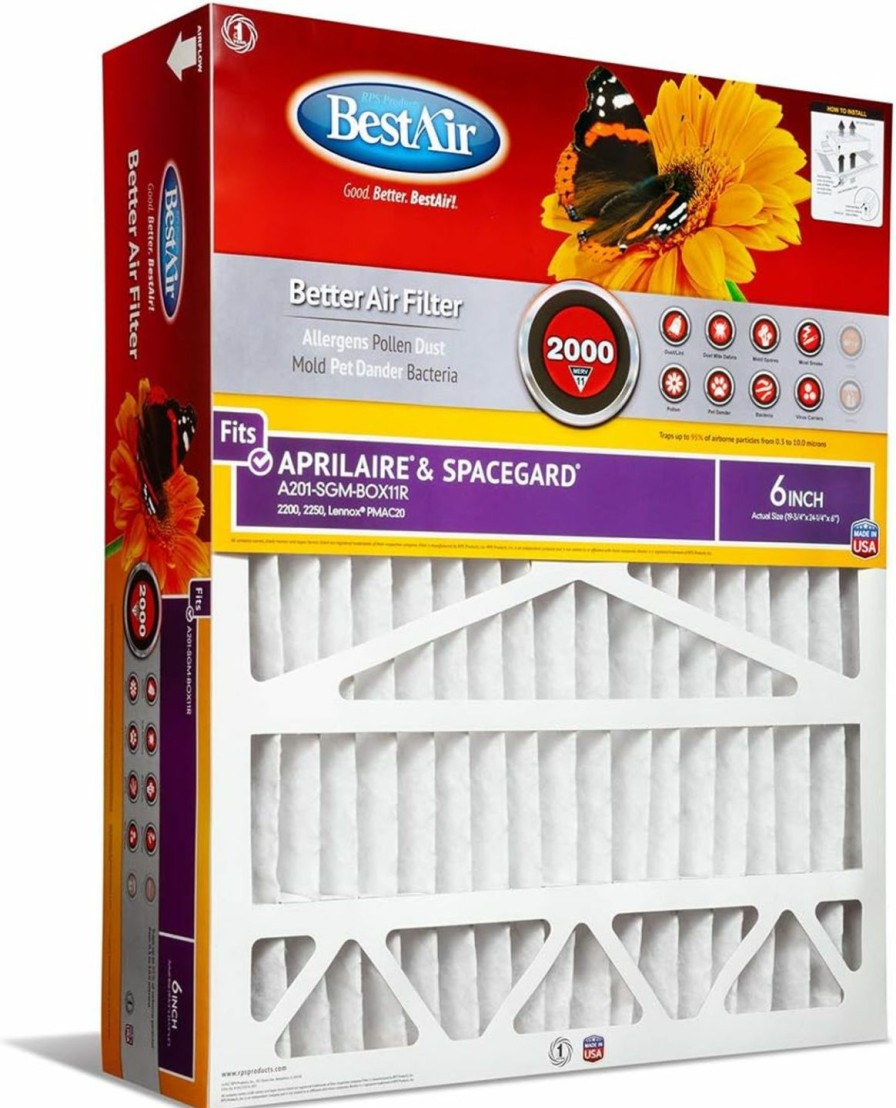 Home Improvement BestAir | Bestair A201-Sgm-Box-11R Ac Furnace Air Filter, 20\" X 25\" X 6\", Merv 11, With Cardboard Frame, Fits 100%, For Aprilaire/Spacegard 2200, 2250 (201) & Lennox Pmac-20C 24\", 1 Count (Pack Of 1)