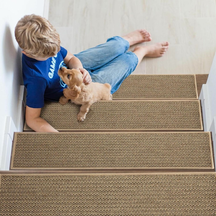 Home Improvement HOMBYS | Hombys 8\"X30\" (15-Pack) Stair Treads For Wooden Steps Indoor, Non Slip Carpet Stairs Treads,Self Adhesive Indoor Stair Runner Cover Mat,Machine Washable Stair Runners For Kids Elders And Pets,Brown