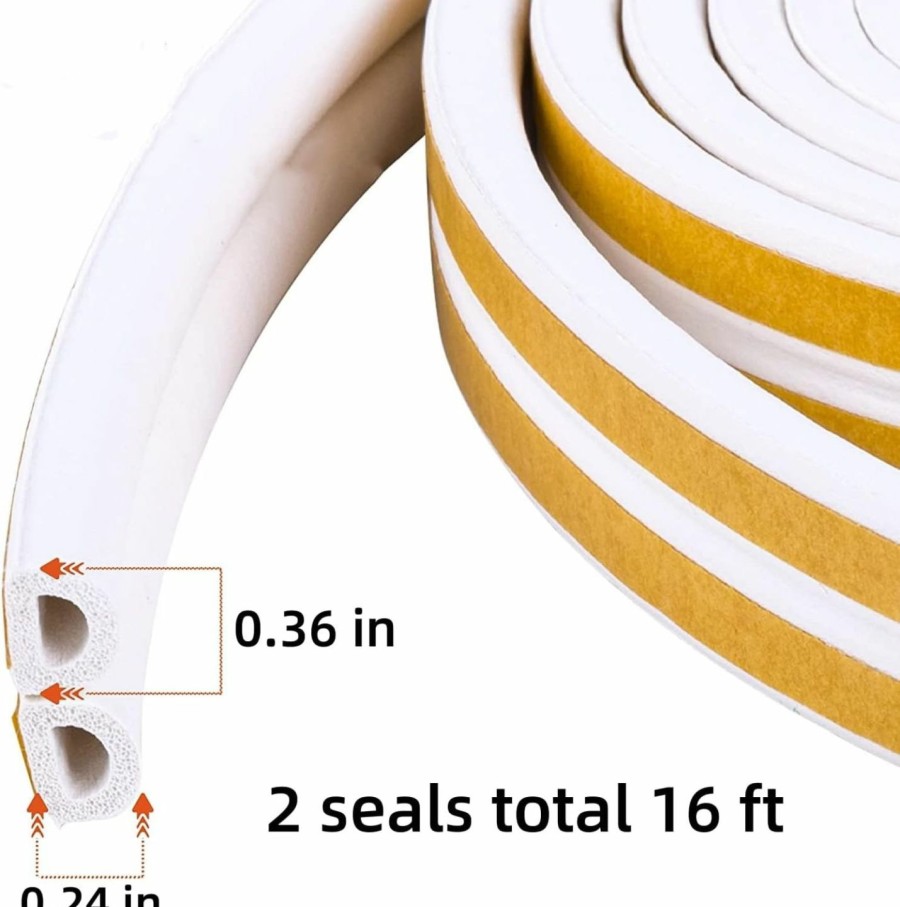 Home Improvement v cool livat | Indoor Weather Stripping Seal Strip For Doors/Windows Backing Seals Large Gap Self Adhesive Foam (16 Feet, White)