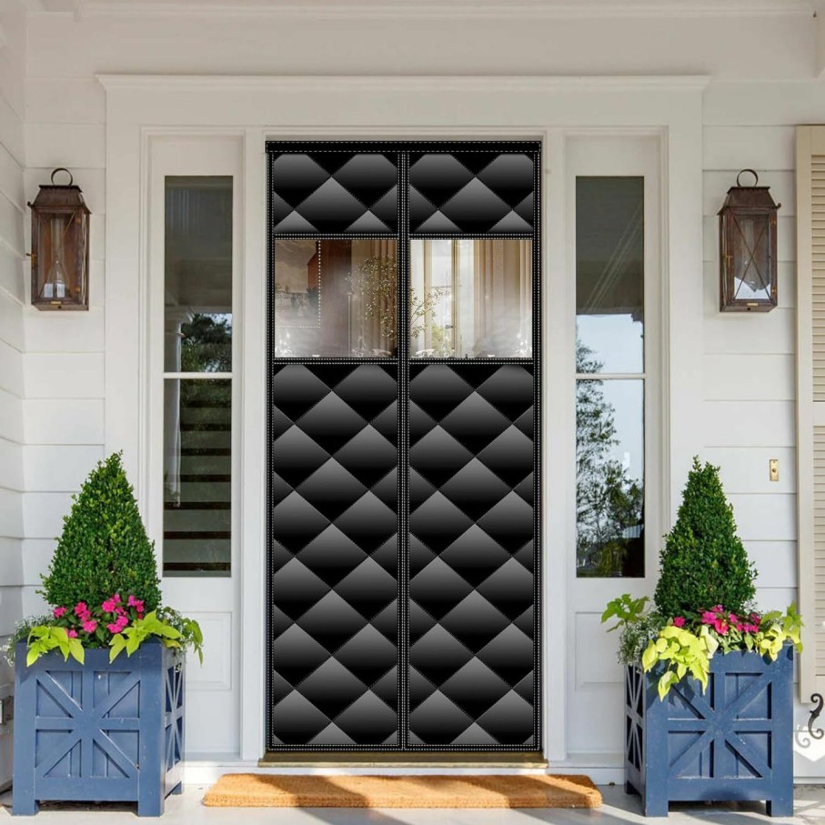 Home Improvement Veanusiver | Magnetic Thermal Insulated Door Curtain With Detachable Visible Windows, Thicken Polyester Fiberfill & Durable Oxford Fabric, Hands Free Windproof Door Screen, Fits Door Size Up To 36\" X 82\", Black