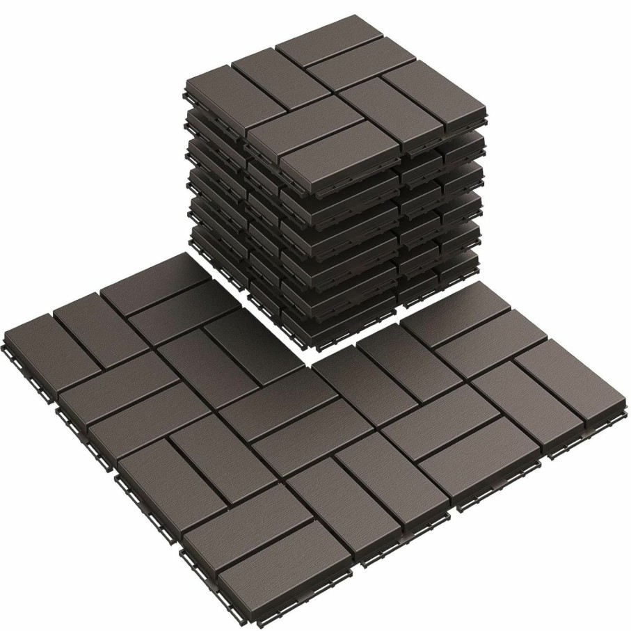 Home Improvement Goovilla | Goovilla Plastic Interlocking Deck Tiles, 9 Pack Patio Flooring, 12\"X12\" For Outdoor All Weather Use, Waterproof Pavers For Pool Balcony Backyard Porch, Dark Grey