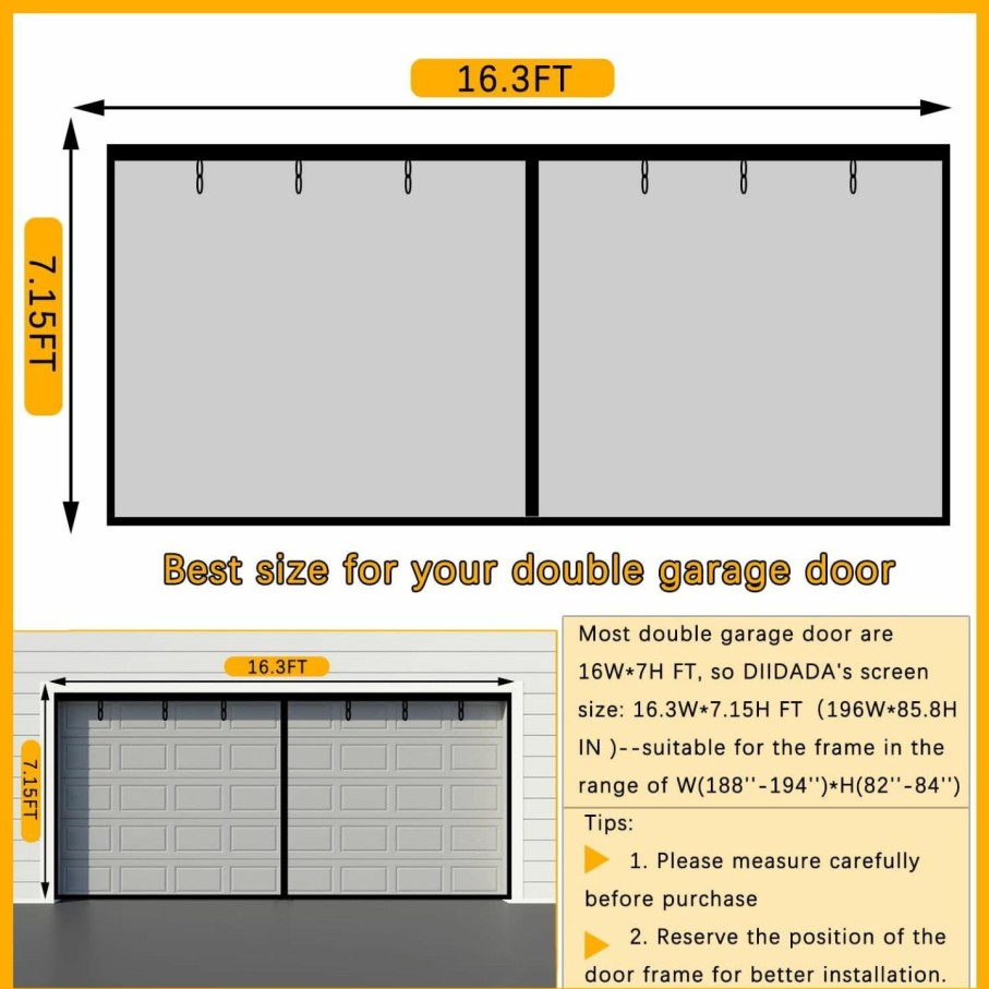 Home Improvement Yehgus | Fiberglass Magnetic Garage Screen Door - Double 16X7Ft (2 Car) Hands Free Mesh Screen Door,Diy Retractable Garage Door Screen With 6 Roll Up Starps (Fit 16 Ft W * 7 Ft H-A)