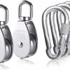 Home Improvement M&C Music Color | 2Pcs M25 Single Pulley Block With 3Pcs Spring Snap Hook Carabiner, Heavy Duty 304 Stainless Steel Pulley Roller & 3'' Spring Snap Hooks, Pully Crane Swivel Hook Wire Rope Cable Loading 331Lbs/150 Kg