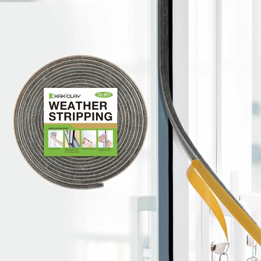 Home Improvement KAKICLAY | Kakiclay 32.8Ft Weather Stripping For Windows And Doors, Self Adhesive Weatherstripping Draft Stopper For Side Of Door, Soundproofing Brush Seal Strip (0.35"Wide X 0.2"Thick)