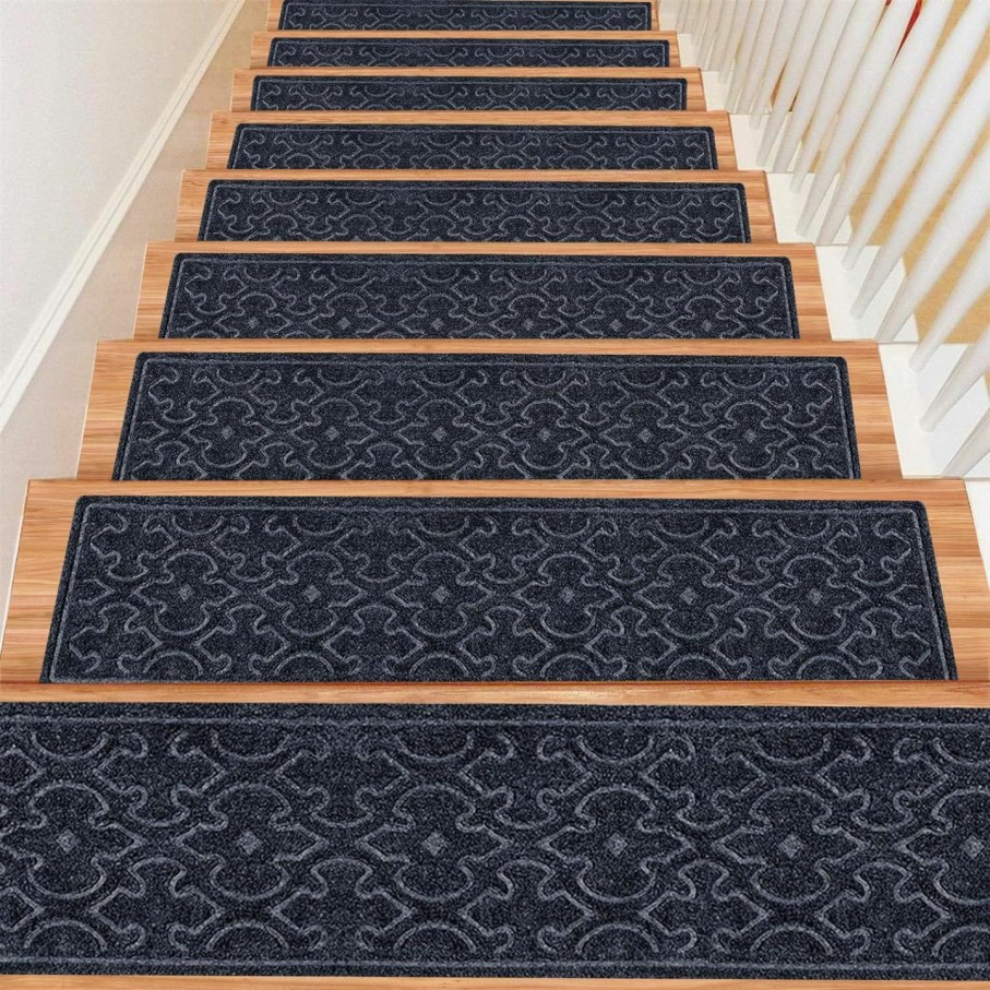 Home Improvement FlowaFoli | 15Pcs Stair Treads For Wooden Steps Indoor With Self Adhesive, 8\"X30\" Non Slip Stair Runners-Peel & Stick Indoor Stair Carpet Runner, Resistant Indoor Runner For Kids、Elders And Pets, Black