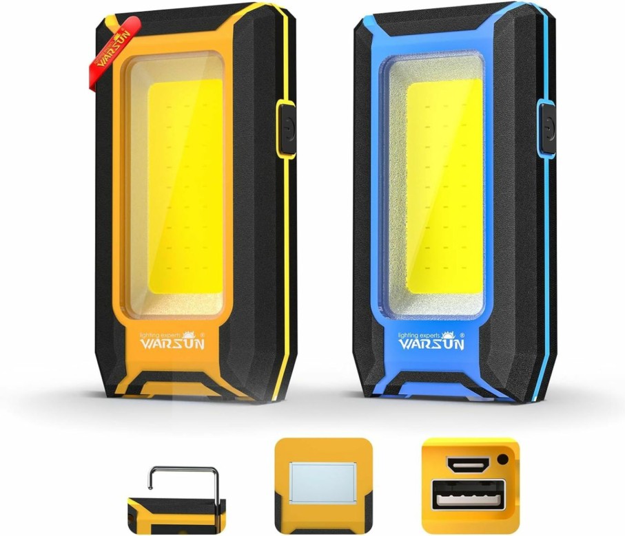 Home Improvement WARSUN | Warsun Led Work Light Rechargeable, Magnetic Cob Portable Worklights, 40W 1500 Lumens,Metal Hanging Hook 3 Lighting Modes, Job Site Lighting For Car Repairing,Camping,Hunting Repairing (Yellow2)