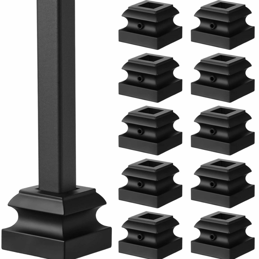 Home Improvement Moxweyeni | Iron Baluster Shoes Stair Flat Shoe With Screw For 1/2 Inch Square Scroll Basket Twist Knuckle Staircase Balusters Metal Spindle Railing, Satin Black (48 Pcs)