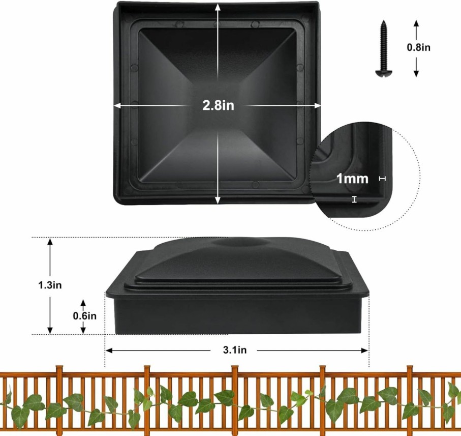 Home Improvement Bonnary | Bonnary 24Pack Fence Post Caps 4X4(Actual 3.5\"X3.5\"),Deck Post Plastic Caps With Screws,Protect Wooden Fence Poles Outdoor In Low Profile-Black