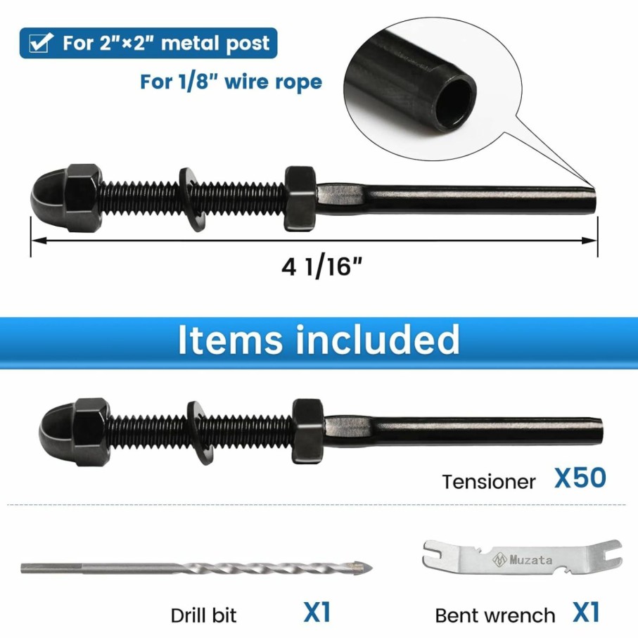 Home Improvement Muzata | Muzata 60Pack Cable Railing Kit Hand Swage Threaded Stud Tensioner For 1/8\" Cable For 2X2 Metal Post Deck Stair Cable Railing Hardware Terminal T316 Stainless Steel Marine Grade Cr23, Ca6