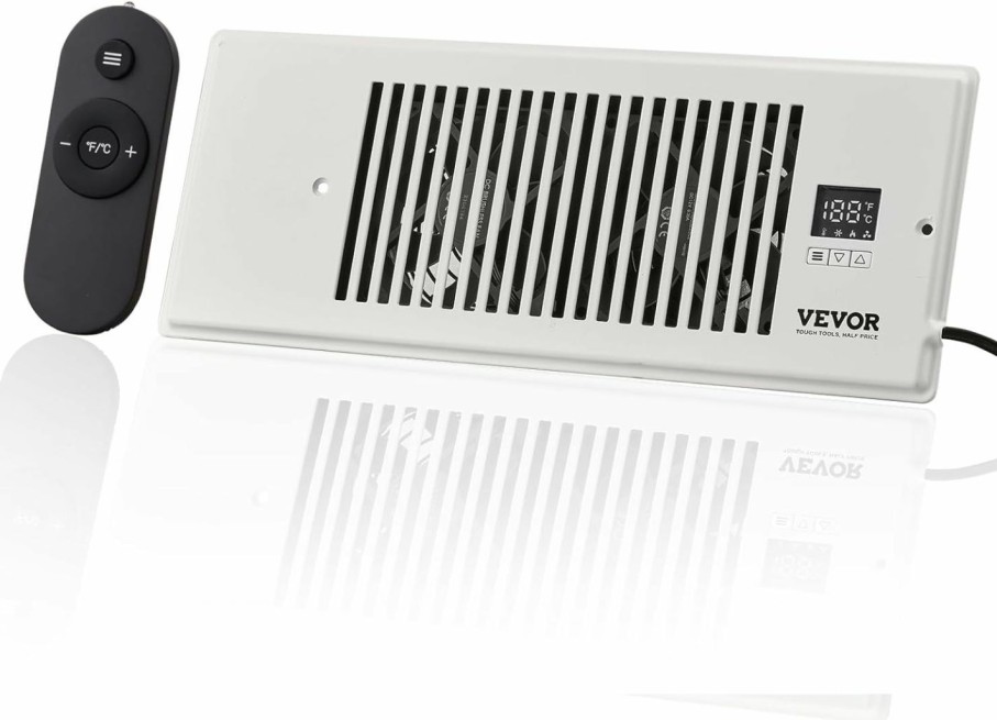 Home Improvement VEVOR | Vevor Quiet Vent Booster Fan With Remote Control, Fits 4\" X 10\" Register, Energy-Efficient Pwm Motor, Programmable Lcd Controller, Adjustable Speed For Heating Cooling, White