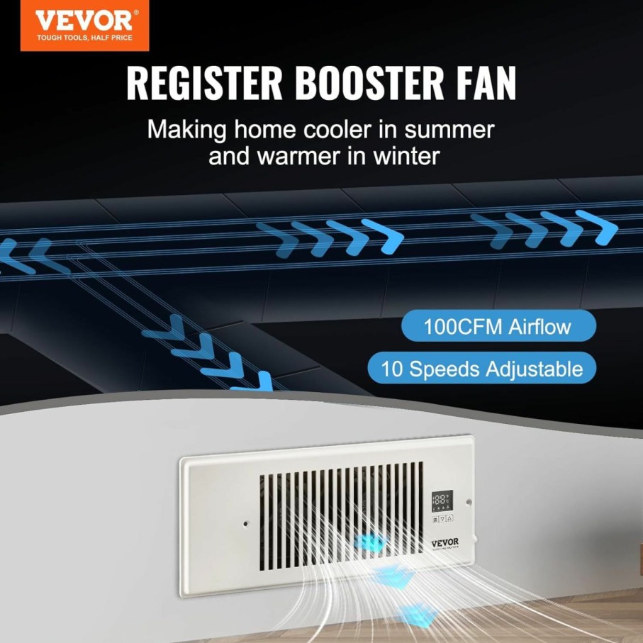 Home Improvement VEVOR | Vevor Quiet Vent Booster Fan With Remote Control, Fits 4\" X 10\" Register, Energy-Efficient Pwm Motor, Programmable Lcd Controller, Adjustable Speed For Heating Cooling, White