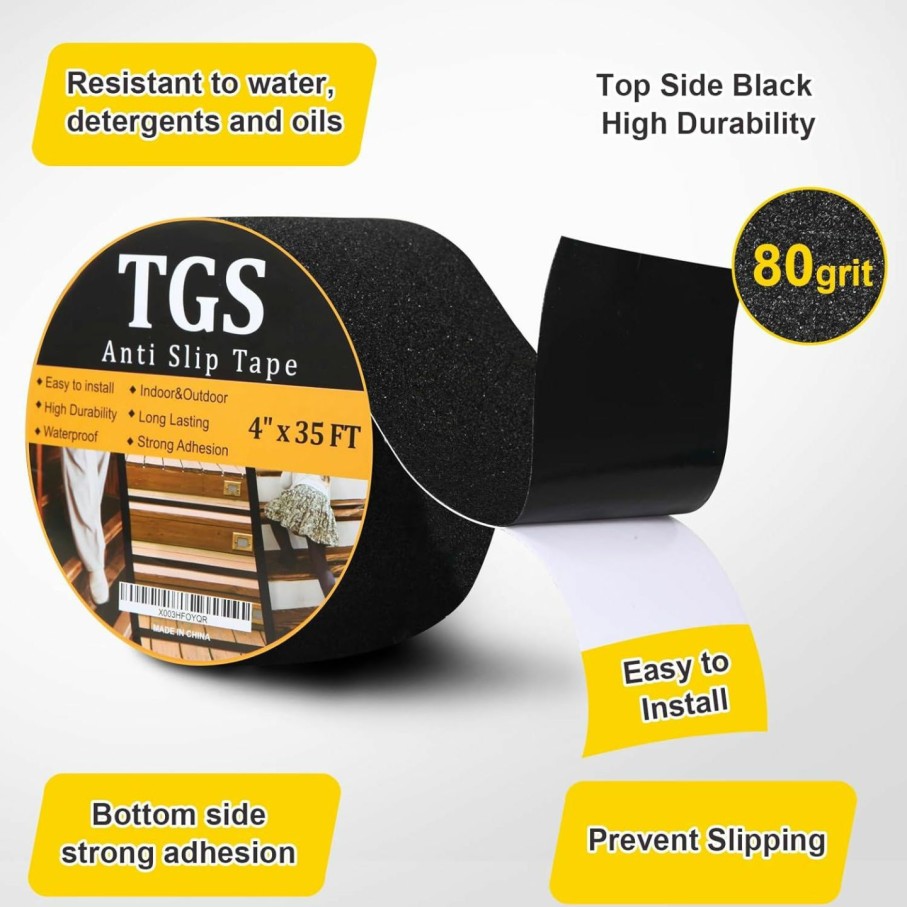 Home Improvement TGS | Anti Slip Grip Tape Heavy Duty For Stairs 4Inch 35Ft Outdoor/Indoor Waterproof Safety Non Skid Roll For Stair Steps Ramp Traction Tread Staircases Grips Adhesive Non Slip Strips Walk Black