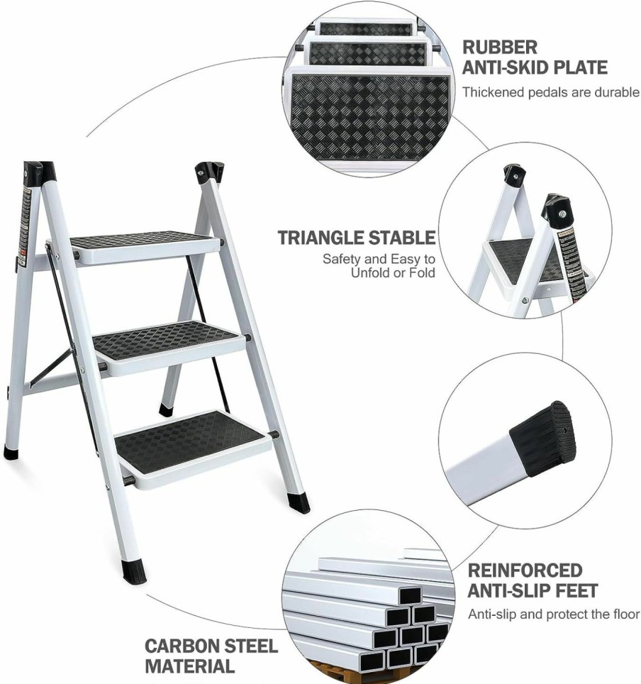 Home Improvement Krightlink | Krightlink 2 Step Ladder Folding Step Stool With Wide Anti-Slip Pedal, Portable & Foldable Folding Ladder Stool, Sturdy Steel Stepladder For Home Kitchen And Office - Black