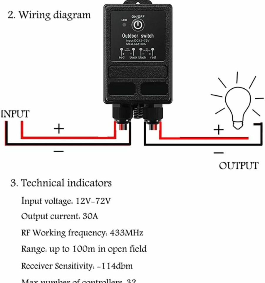 Home Improvement ZHOFONET | Zhofonet Waterproof Remote Control Relay Switch, 328Ft Long Range Wireless Remote Switch,Dc 12V-72V Relay Rf Remote Control Switches For Outdoor Light