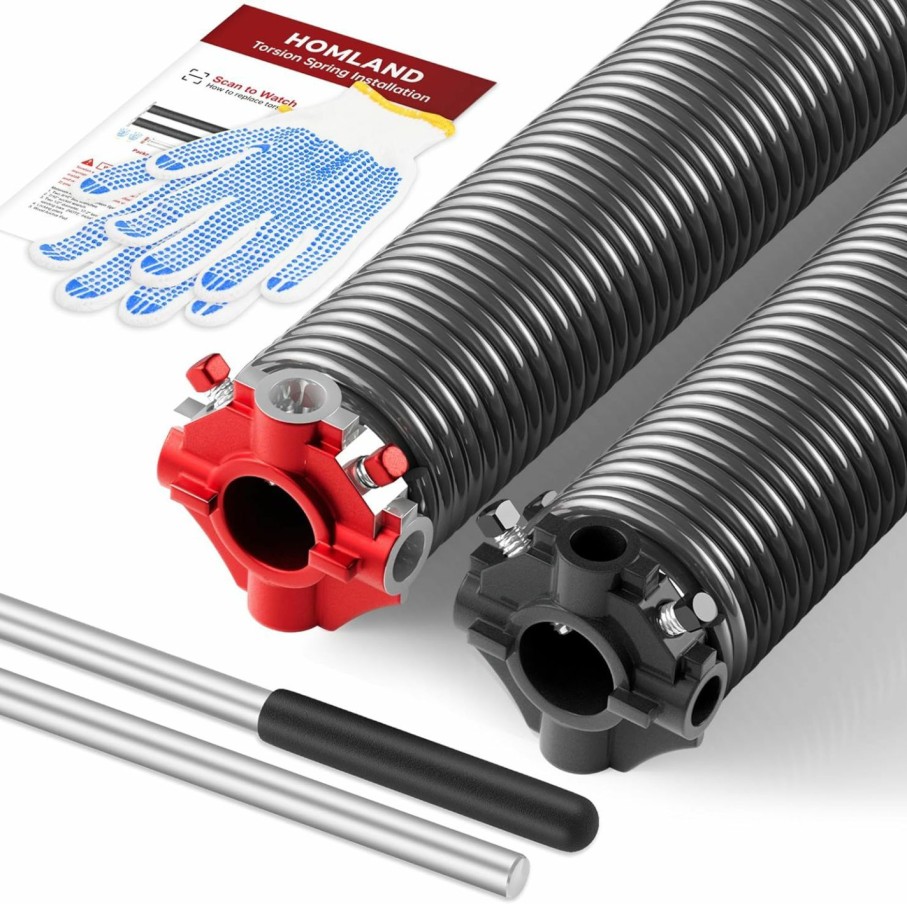 Home Improvement HOMLAND | Homland Garage Door Springs Replacement Kit 0.207X2X22 Inches With Non-Slip Winding Bars, 2\" (Pair) Torsion Springs With Precision Electrophoresis Black Coated, Min 18,000 Cycles