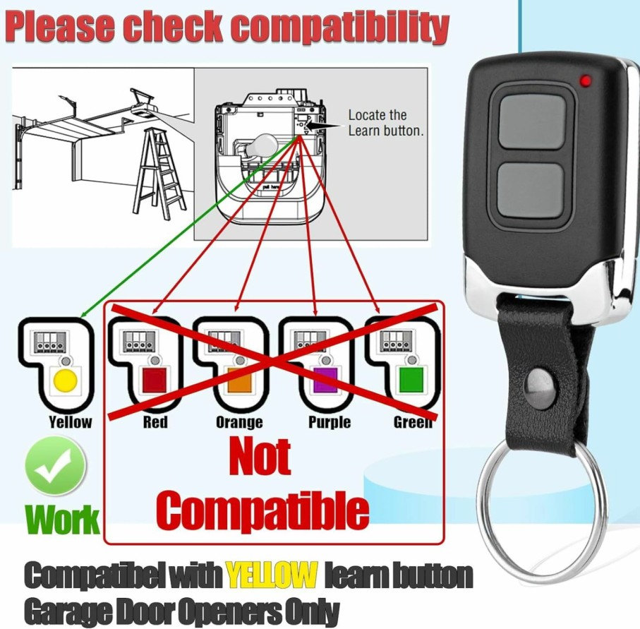 Home Improvement DDcafor | Yellow Learn Button Garage Door Keychain Remote Compatible With Liftmaster 891Lm, 893Lm, Chamberlain 953Estd, 950Estd, And Sears Craftsman Openers Remote 2Pack