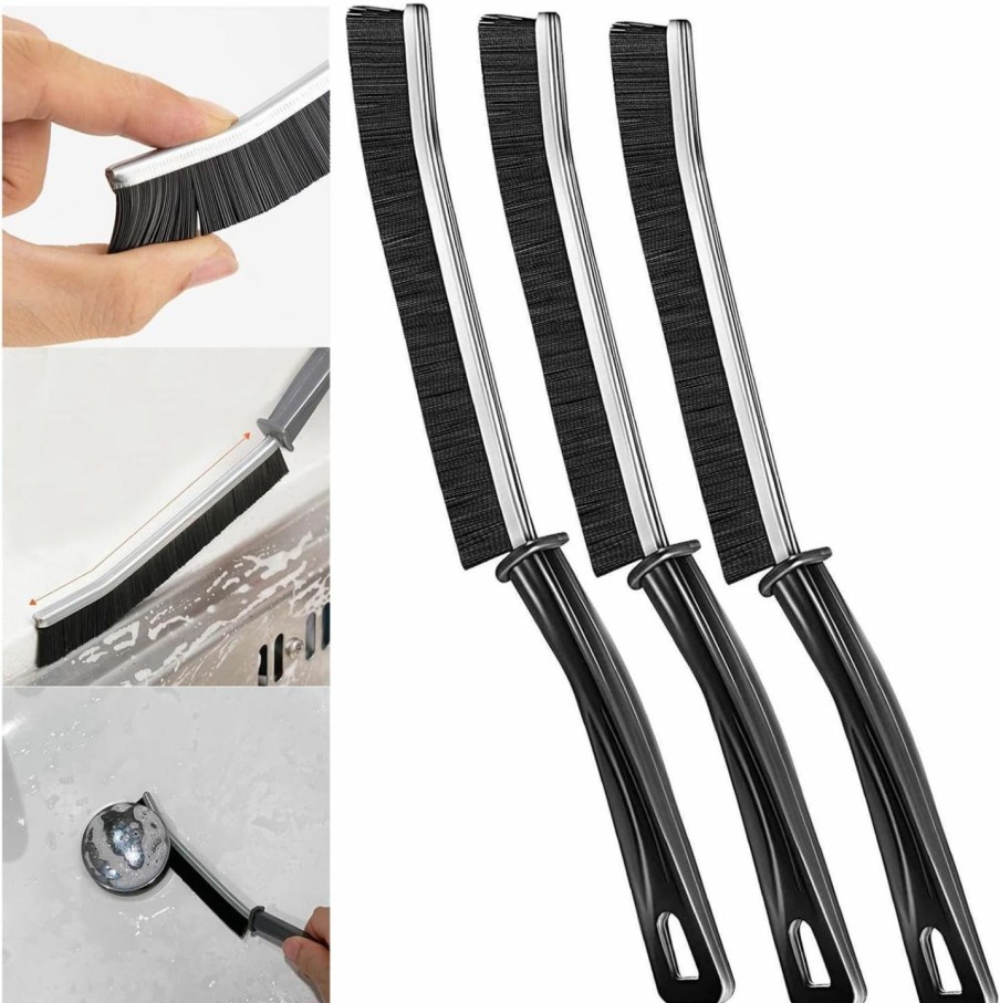 Home Improvement TIK TOK MAKEUP | 3 Pack Gap Cleaning Brush Crevice Cleaning Brush Tile Scrubber Grout Cleaner Brush Hard Bristle Brush For Kitchen Bathroom Shower Sink Tile Floors (Black)