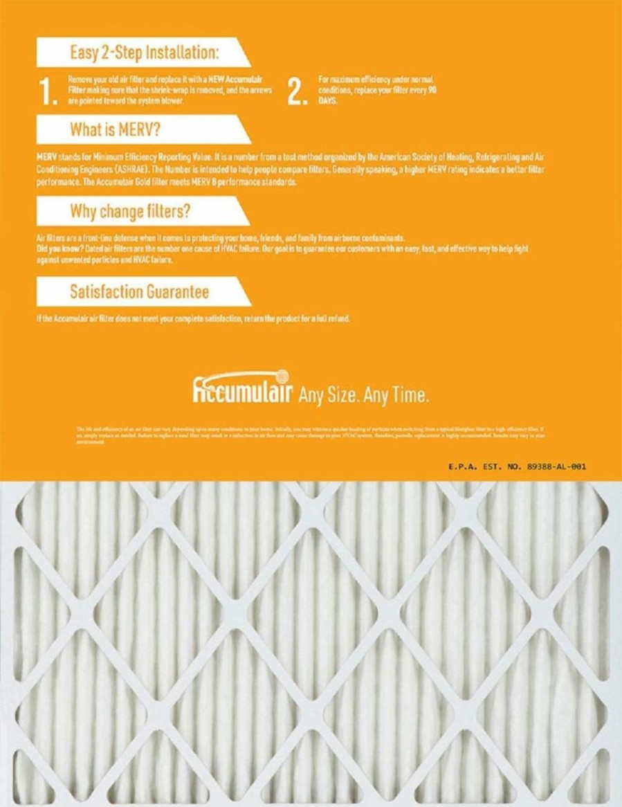 Home Improvement Accumulair | Accumulair Gold 21X22X1 (Actual Size) Merv 8 Air Filter/Furnace Filter (2 Pack)