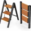 Home Improvement WOA WOA | Woa Woa Step Ladder, Widening Pedals For Extra Balance, Lightweight Step Stool, Easy To Move Around, Foldable Ladder, Space Saving, Anti-Slip Stepladder 300 Lbs Capacity (2 Step, Black & Wood Grain)