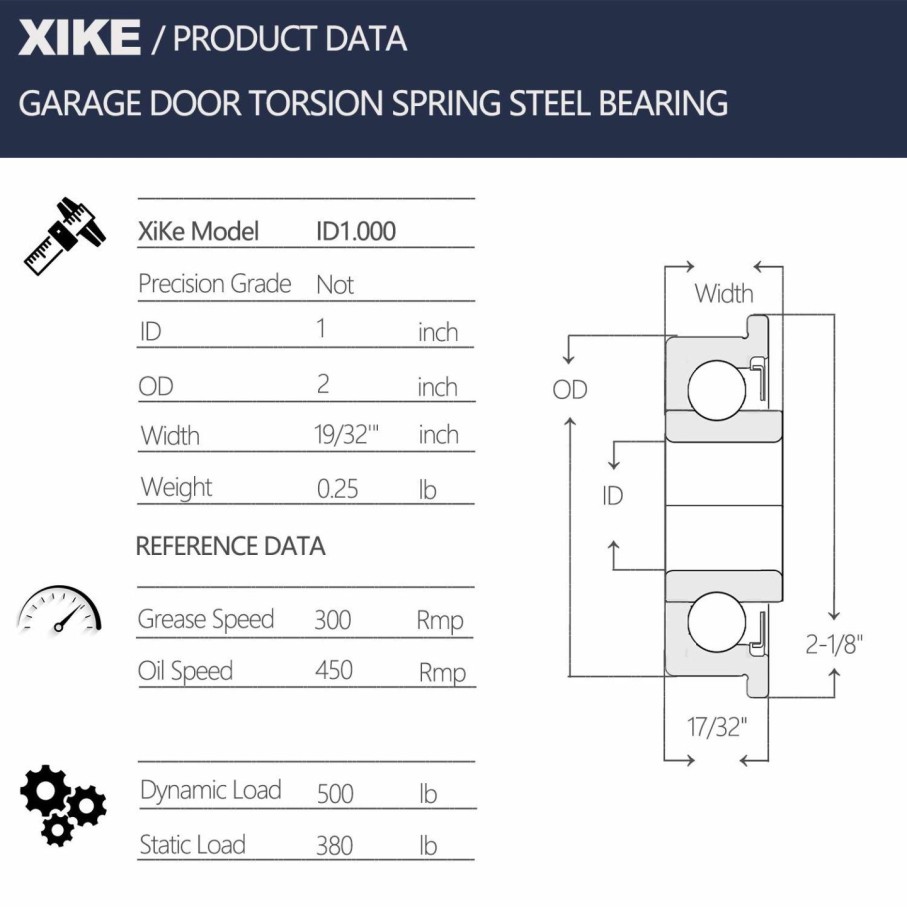 Home Improvement XIKE | Xike 2 Pack Garage Door Torsion Spring Stamping Steel Bearing 1\" Id X 2\" Od, Used With Center Support Only.