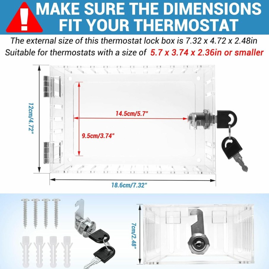 Home Improvement BestMal | Thermostat Lock Box With Key, Bestmal Thermostat Cover With Lock Universal Ac Lock Box Cover Clear Large Thermostat Guard For Thermostat On Wall Fits Thermostats 5.7\"L X 3.74\"H X 2.36\"D Or Smaller