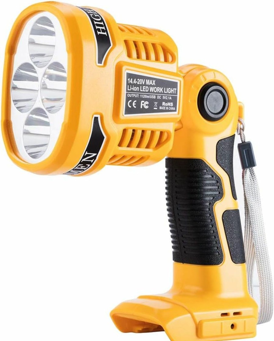 Home Improvement WaxPar | 20V Tools Led Light, Waxpar Emergency Spotlight Powered By Dewalt 20V-60V Max Lithium Ion Battery, 12W 1120Lm Jobsite Cordless Work Light With 110 Degree Pivoting Head