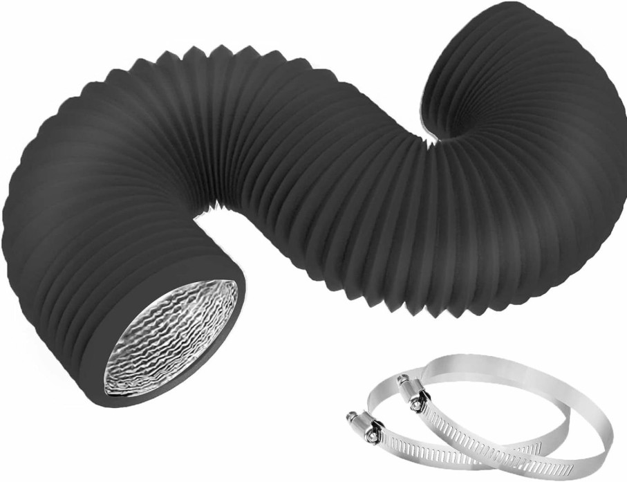 Home Improvement TEAIERXY | Teaierxy 6 Inch 8 Feet Flexible Dryer Vent Hose,Insulated Air Ducting,Pvc Aluminum Foil With 2 Clamps For Hvac Ventilation,Heating Cooling,Grow Tents(Black)