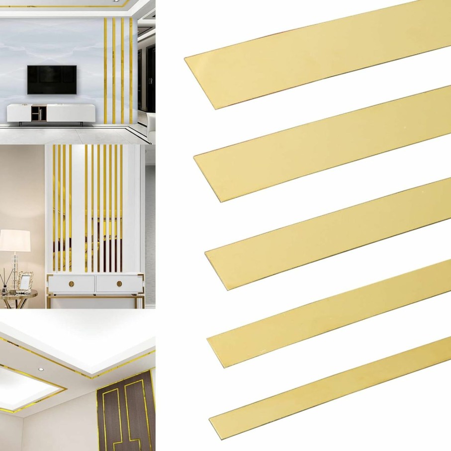 Home Improvement Copgge | Copgge 16Ft Gold Wall Trim Molding Stainless Steel Peel And Stick Mirror Trim Tape Self Adhesive Metal Molding Mirror Strip Metalized Mirror-Like Finish For Wall Mirror Frame Border Edge Trim