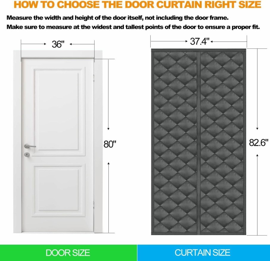 Home Improvement anrukler | Heavy Duty Magnetic Thermal Insulated Door Curtain, Oxford Cloth-Thicken Polyester Fiber Fill, Fits Door Size 36X80Inch, Self Sealing Screen Door, Temporary Door Window Insulation For Winter