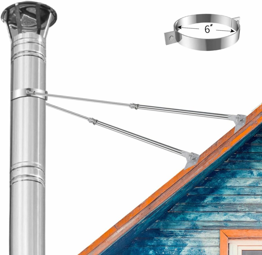 Home Improvement yianteng | 6\" Extended Roof Bracket Kit, Adjustable Extended Roof Brace For Securing 6\" Diameter Stove Pipe, Providing Stability To The Chimney Against Wind And Snow