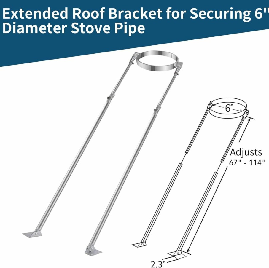 Home Improvement yianteng | 6\" Extended Roof Bracket Kit, Adjustable Extended Roof Brace For Securing 6\" Diameter Stove Pipe, Providing Stability To The Chimney Against Wind And Snow