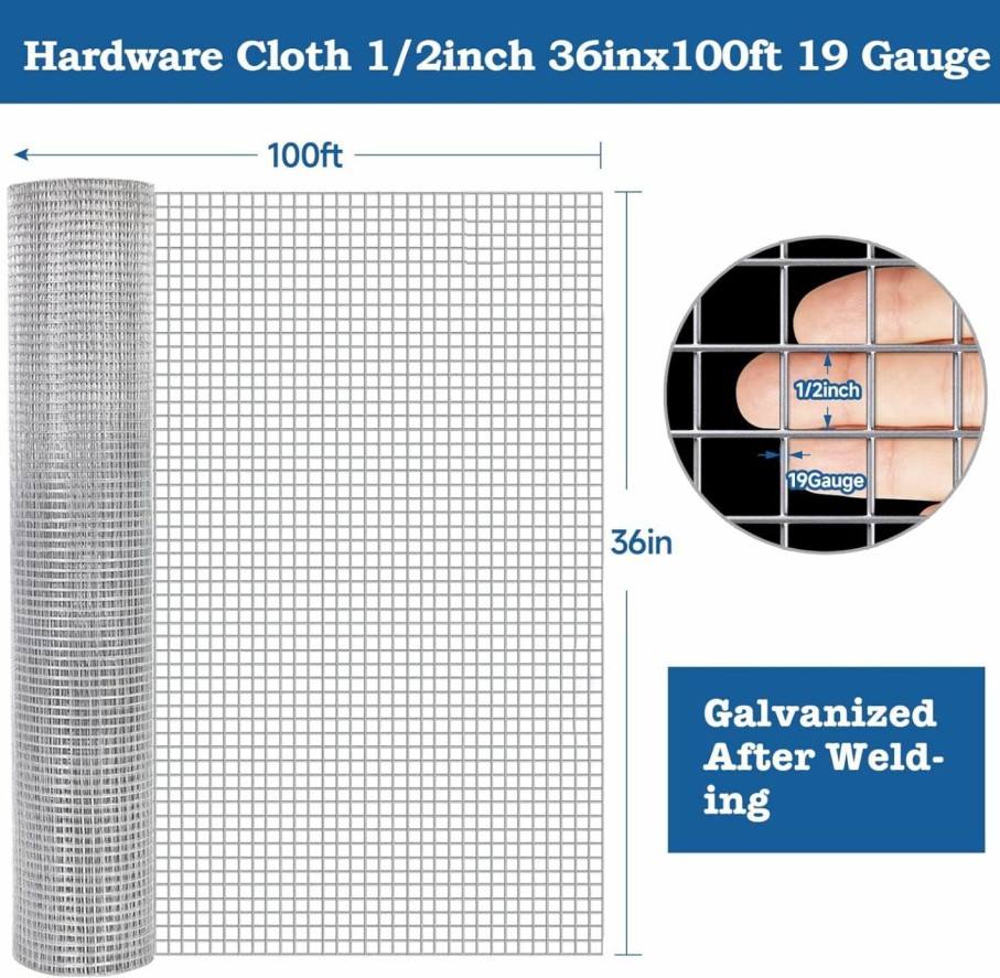 Home Improvement AMAGABELI GARDEN & HOME | Amagabeli 1/2 Hardware Cloth 36 X 100 19 Gauge Galvanized Welded Wire Metal Mesh Roll Vegetables Garden Rabbit Fencing Snake Fence For Chicken Run Critters Gopher Racoons Opossum Rehab Cage Window